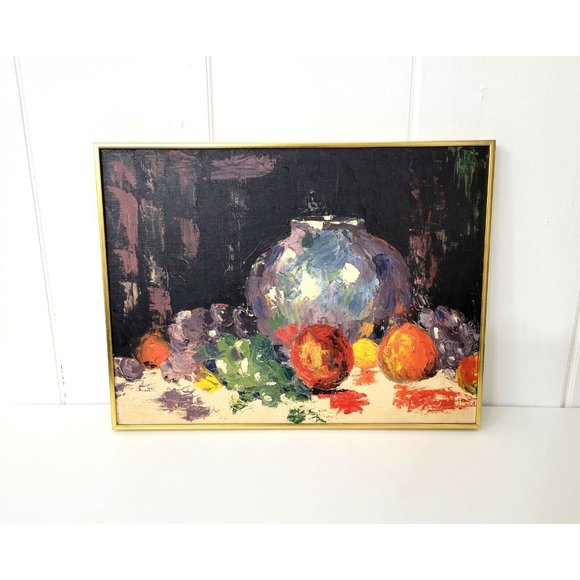 Vintage Framed Acrylic Still Life Fruit Painting 18" x 24" Signed - Picture 3 of 6